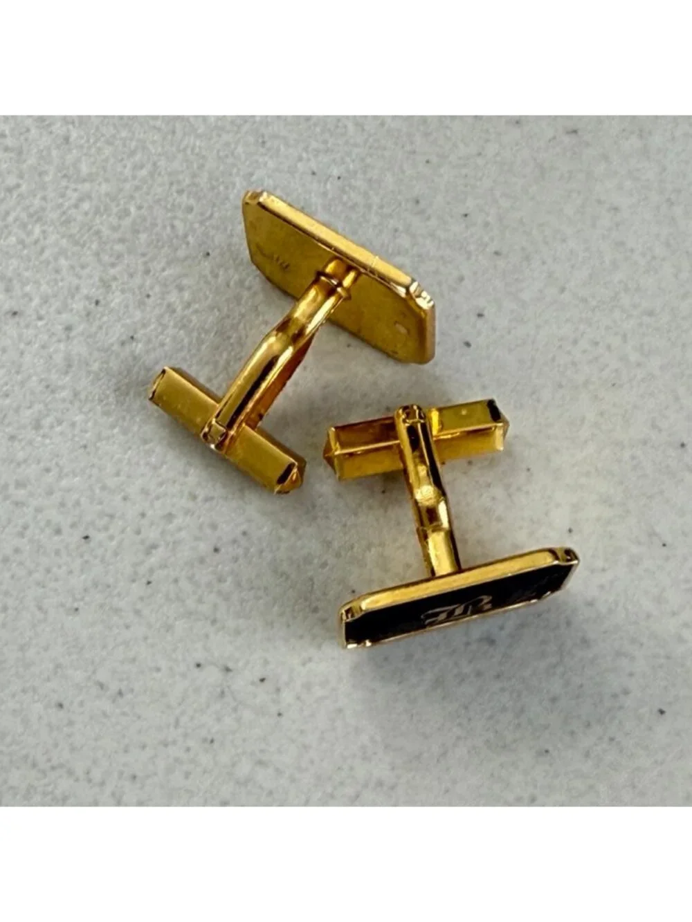 Vintage Letter B Cuff Links 60s Amita Japan Gold Tone Black Initial Cufflinks